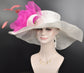 White, Pink Silk Flower Wide Brim Kentucky Derby Hat, Ascot Hat for Wedding & Tea Party, Garden Party Hat, Mother of the Bride, Church