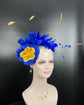 Royal Blue & Gold Flower Fascinator: Derby Hat
