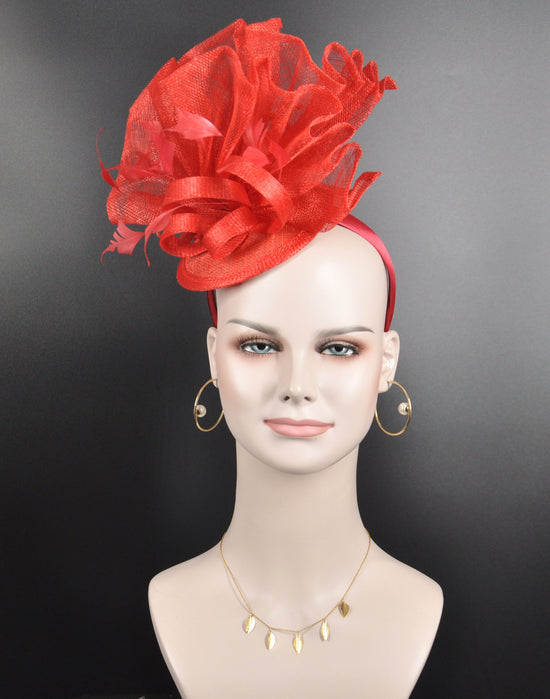 Red Sinamay Fascinator Hat, Kentucky Derby, Ascot Races