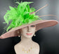 Wide Brim Sinamay Kentucky Derby Hat: Blush Pink Feather Flower