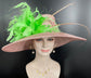 Wide Brim Sinamay Kentucky Derby Hat: Blush Pink Feather Flower
