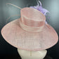 Blush Pink Sinamay Kentucky Derby Hat: Lavender Feather Flower Wide Brim