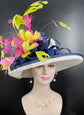 Sinamay Kentucky Derby Hat: Wide Brim Feather Flower, Tea Party Wedding