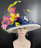 Sinamay Kentucky Derby Hat: Wide Brim Feather Flower, Tea Party Wedding