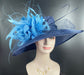 Navy Blue Sinamay Kentucky Derby Hat: Feather Flower & Ostrich Quills