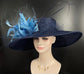 Navy Blue Sinamay Kentucky Derby Hat: Feather Flower & Ostrich Quills