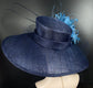 Navy Blue Sinamay Kentucky Derby Hat: Feather Flower & Ostrich Quills