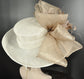 Wide Brim Kentucky Derby Hat, Ascot Hat for Wedding & Tea Party, Garden Party Hat, Mother of the Bride, Church White Taupe