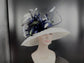 Wide Brim Sinamay Kentucky Derby Hat: White Feather Flowers