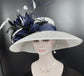 Wide Brim Sinamay Kentucky Derby Hat: White Feather Flowers
