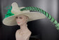 Wide Brim Kentucky Derby Hat: Ivory Sinamay with Green Feathers