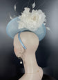 Powder Blue Sinamay Fascinator Hat: Ivory Goose Feather Flower
