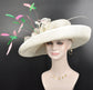 Wide Brim Sinamay Kentucky Derby Hat: Ivory Feathered Tea Party Hat