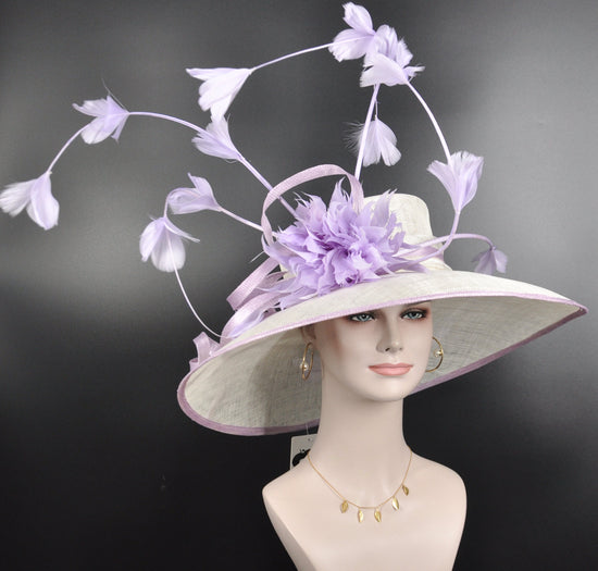 Lavender Kentucky Derby Hat: Wide Brim Sinamay Feather Church Hat