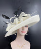 Church Kentucky Derby HatCarriage Tea Party Wedding Wide Brim  Royal Ascot Horse Race Oaks day hat Ivory with Black