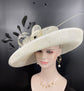 Church Kentucky Derby HatCarriage Tea Party Wedding Wide Brim  Royal Ascot Horse Race Oaks day hat Ivory with Black