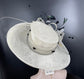 Church Kentucky Derby HatCarriage Tea Party Wedding Wide Brim  Royal Ascot Horse Race Oaks day hat Ivory with Black