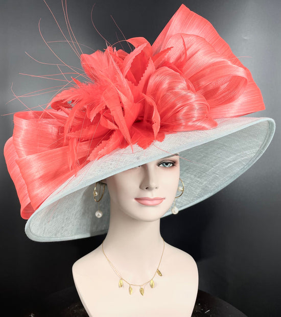 Powder Blue Sinamay Derby Hat: Wide Brim, Silk Abaca Bow