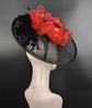 Black Sinamay Derby Hat: Red Silk Flower Fascinator