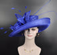 Church, Kentucky Derby Hat ,Carriage, Tea Party, Wedding, Wide Brim Sinamay Hat, Royal Ascot Hat, Horse Race Hat, Oaks day hat Royal Blue