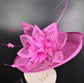 Hot Pink Sinamay Kentucky Derby Hat: Wide Brim Feathered Church Ascot Hat