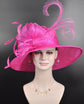 Fuchsia Pink Sinamay Kentucky Derby Hat: Wide Brim Feathered Tea Party Hat
