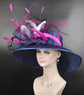 Kenutucky Derby Hat, Wide Brim Sinamay Hat, Tea Party Hat, Oaks Day Hat, Wedding Hat Navy Blue Fuchsia Pink Light Pink Jumbo Bows Hat