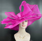 Fuchsia Pink Sinamay Derby Hat: Wide Brim Wedding Tea Party Hat