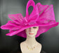 Fuchsia Pink Sinamay Derby Hat: Wide Brim Wedding Tea Party Hat