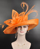 Orange Sinamay Kentucky Derby Hat: Wide Brim Feathered Ascot Hat