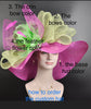 Wide Brim Sinamay Hat, Kentucky Derby Hat, Church hat, Tea Party Hat, Custom hat, Formal Hat, Fashion Hat Fuchsia Pink, Green Jumbo Bows