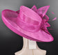Hot Pink Sinamay Kentucky Derby Hat: Wide Brim Feathered Ascot Hat