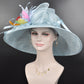 Powder Blue Sinamay Kentucky Derby Hat: Feather Flower Tea Party Hat