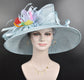 Powder Blue Sinamay Kentucky Derby Hat: Feather Flower Tea Party Hat