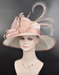 Wide Brim Sinamay Derby Hat: Blush Pink Feather Church Hat