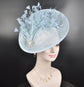 Powder Blue Sinamay Fascinator: Feather Flower Kentucky Derby Hat
