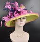 Sinamay Kentucky Derby Hat: Lime Green, Navy & Hot Pink Feather Flower