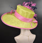Sinamay Kentucky Derby Hat: Lime Green, Navy & Hot Pink Feather Flower
