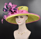 Sinamay Kentucky Derby Hat: Lime Green, Navy & Hot Pink Feather Flower