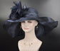 Navy Blue Sinamay Kentucky Derby Hat: Jumbo Silk Flower Wide Brim