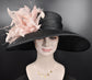 Church Kentucky Derby Hat Wedding Tea Party Royal Ascot Horse Race Oaks day Hat Black w Dusty Pink Feather Flower