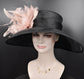 Church Kentucky Derby Hat Wedding Tea Party Royal Ascot Horse Race Oaks day Hat Black w Dusty Pink Feather Flower