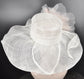 Wide Brim Sinamay Derby Hat: White with Blush Pink Silk Flower