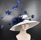 White Navy Blue Butterfly Style Feather Flowers  For Kentucky Derby, Ascot Royal Party, Tea Grarden Party, Wedding Party, Easter Day