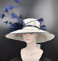 White Navy Blue Butterfly Style Feather Flowers  For Kentucky Derby, Ascot Royal Party, Tea Grarden Party, Wedding Party, Easter Day