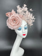 Blush Silk Flower Feather Fascinator Hat, Royal Ascot Headband