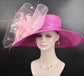 Fuchsia Sinamay Kentucky Derby Hat: Pink Feather Flower, Wide Brim