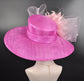 Fuchsia Sinamay Kentucky Derby Hat: Pink Feather Flower, Wide Brim