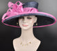 Navy Sinamay Kentucky Derby Hat: Hot Pink Feather Flower Wide Brim