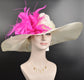 Ivory Sinamay Kentucky Derby Hat: Fuchsia Feather Flower Wide Brim